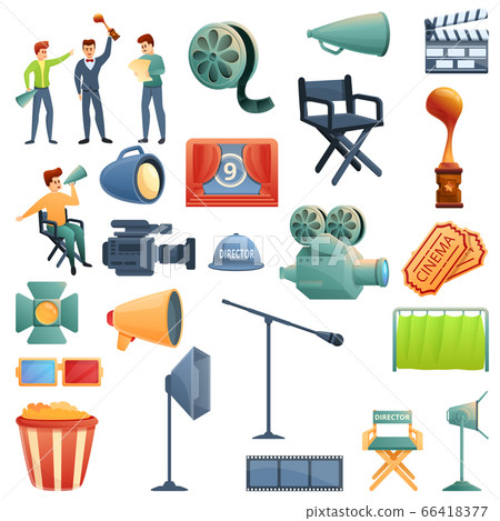Stage director icons set, cartoon style Stage director icons set, cartoon style 66418377