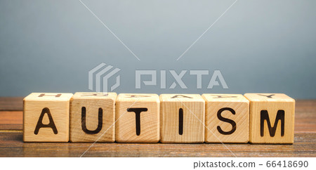 Wooden blocks with the word Autism. Neurological and developmental disorder. ASD 66418690