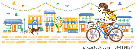 在夏天的城市景觀中騎自行車的女人 在夏天的城市景觀中騎自行車的女人 66419957