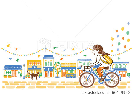 在夏天的城市景觀中騎自行車的女人 在夏天的城市景觀中騎自行車的女人 66419960