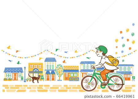 在夏天的城市景觀中騎自行車的人 66419961