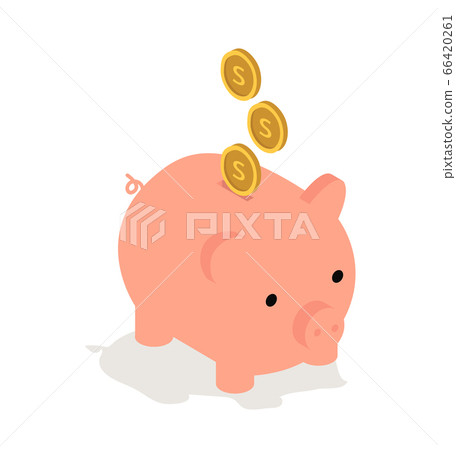 Isometric piggy bank with coin 66420261