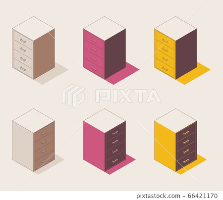 Desk high pedestal drawers outline isometric 66421170