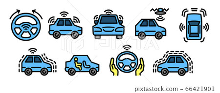 Driverless car icons set, outline style 66421901
