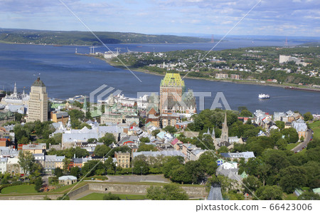 Quebec City skyline and Saint Lawrence River, aerial view 66423006