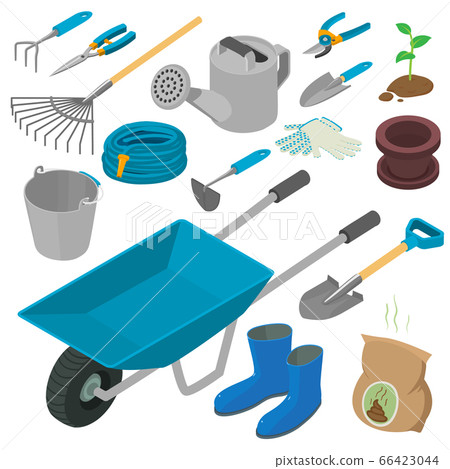 Gardening tools icons set, isometric style 66423044