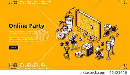 Online party isometric landing page, celebration Online party isometric landing page, celebration 66423626