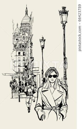 Street In Paris With A View On Montmartre Stock Illustration