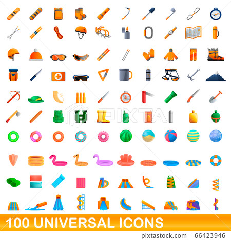 100 universal icons set, cartoon style 100 universal icons set, cartoon style 66423946