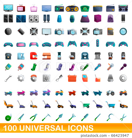 100 universal icons set, cartoon style 100 universal icons set, cartoon style 66423947