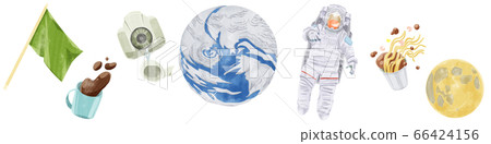 地球和宇航員在失重空間中漂移 66424156