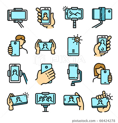Selfie icons set, outline style 66424278