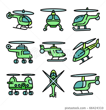 Helicopter icon set, outline style 66424310