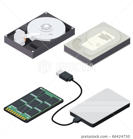 Hard disk icons set, isometric style 66424730
