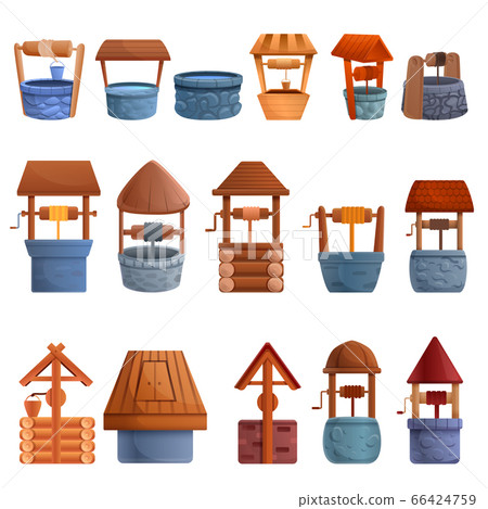 Water well icons set, cartoon style 66424759
