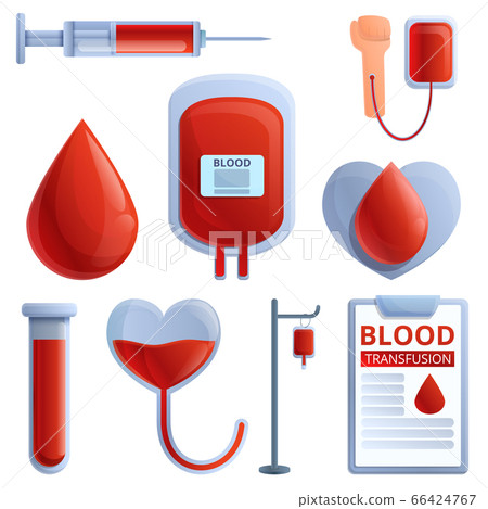 Blood Transfusion Icons Set, Cartoon Style - Stock Illustration ...