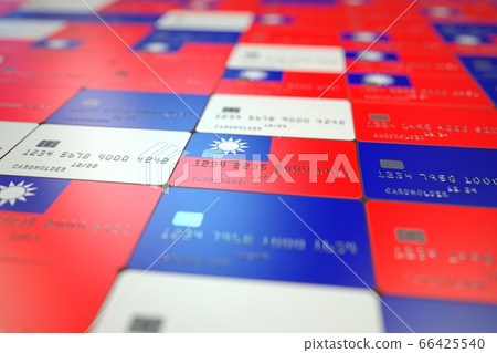 National flag of Taiwan on credit cards. Banking related 3D rendering 66425540