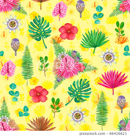 Seamless exotic pattern with tropical flowers and 66426621