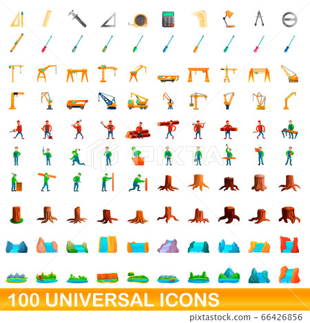 100 universal icons set, cartoon style 100 universal icons set, cartoon style 66426856