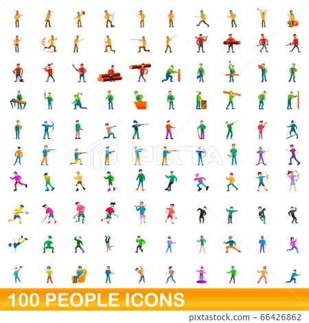 100 people icons set, cartoon style 100 people icons set, cartoon style 66426862