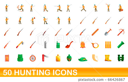 50 hunting icons set, cartoon style 50 hunting icons set, cartoon style 66426867