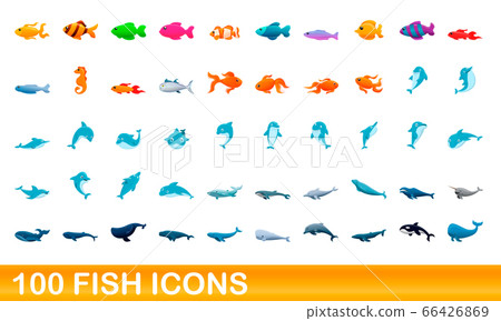 50 fish icons set, cartoon style 50 fish icons set, cartoon style 66426869