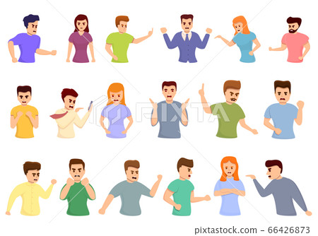 Rage icons set, cartoon style 66426873