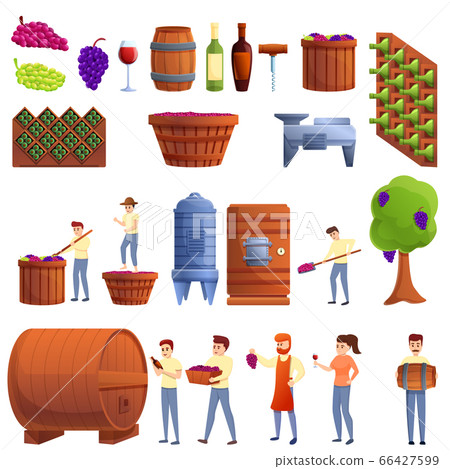 Winemaker icons set, cartoon style Winemaker icons set, cartoon style 66427599