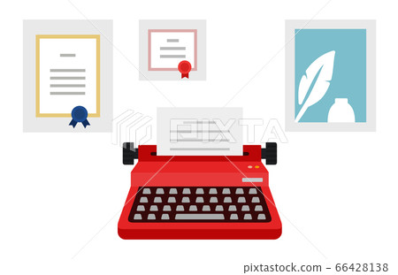 The ancient typewriter with certificate, diploma vector illustration in flat design. 66428138
