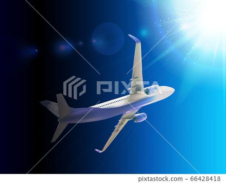 Naturalistic 3D passenger plane flying in the sky. Naturalistic 3D passenger plane flying in the sky. 66428418