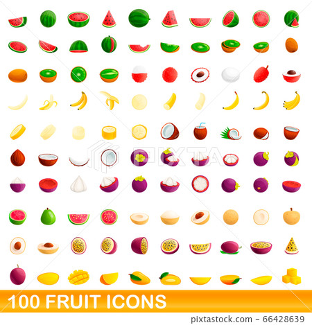 100 fruit icons set, cartoon style 66428639