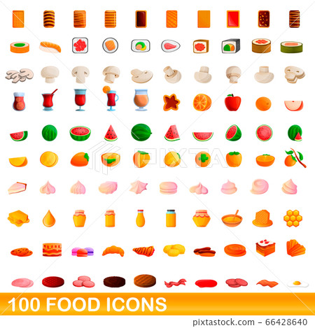 100 food icons set, cartoon style 100 food icons set, cartoon style 66428640