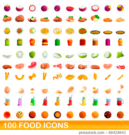 100 food icons set, cartoon style 100 food icons set, cartoon style 66428641