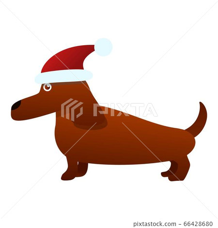 Dachshund santa hat icon, cartoon style Dachshund santa hat icon, cartoon style 66428680