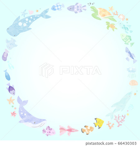 Round frame (light blue) of sea creatures 66430303