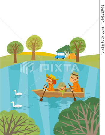 Family playing with an outdoor boat Family playing with an outdoor boat 66431041