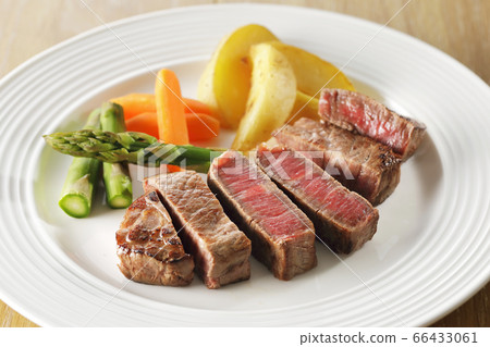 Japanese black beef fillet steak on a plate 66433061