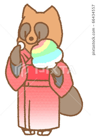 Raccoon wearing a cotton candy and a yukata (red) 66434557