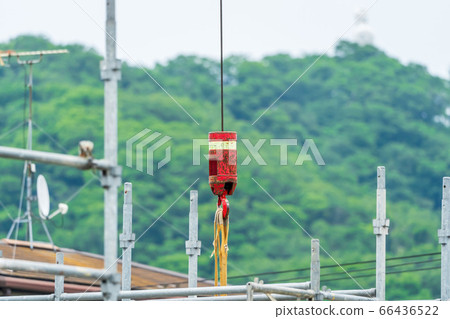 Auxiliary hook of mobile crane hanging rope at construction site Auxiliary hook of mobile crane hanging rope at construction site 66436522