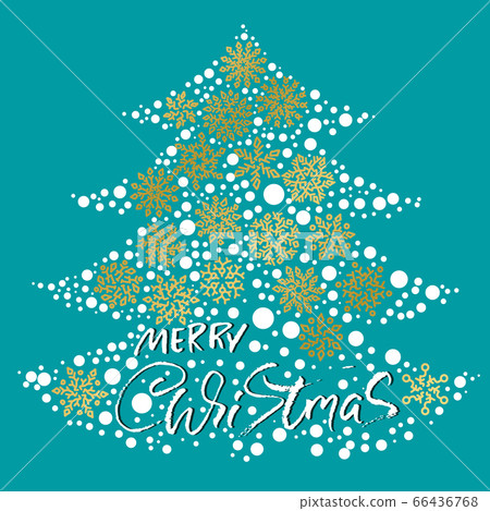 Hand drawn phrase Merry Christmas and Happy New Year. Modern dry brush lettering design. Vector typography vector illustration with snowflakes. 66436768