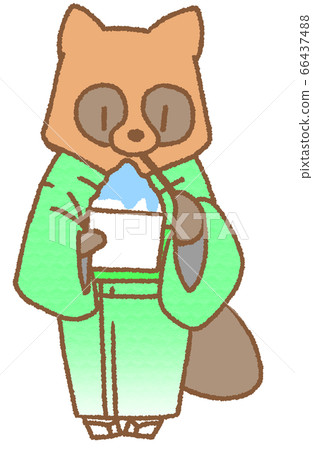 Raccoon dog (turquoise) wearing shaved ice and yukata 66437488