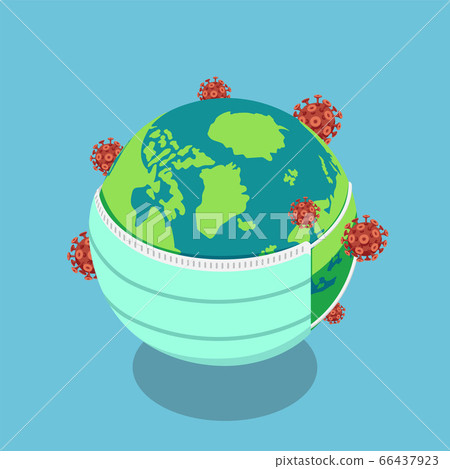 Isometric The earth put a surgical mask to protect Isometric The earth put a surgical mask to protect 66437923