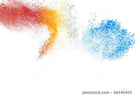 Freeze motion of colored powder explosions isolated on white background. Freeze motion of colored powder explosions isolated on white background. 66440403