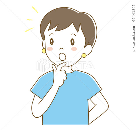 A woman impressed with her hand on her chin 66441845