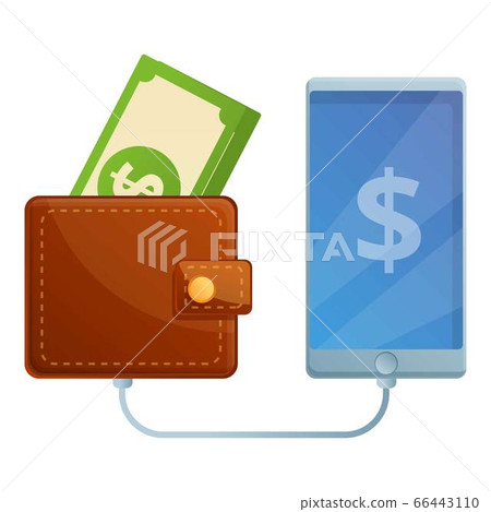 Connect digital wallet to phone icon, cartoon style Connect digital wallet to phone icon, cartoon style 66443110