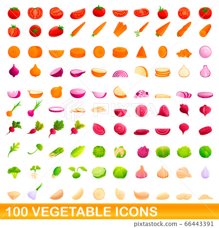 100 vegetable icons set, cartoon style 100 vegetable icons set, cartoon style 66443391