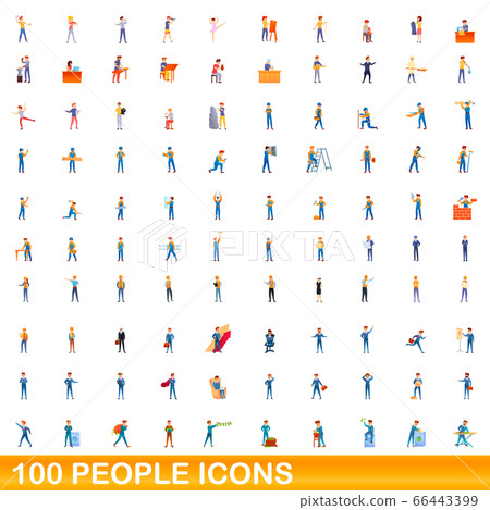 100 people icons set, cartoon style 100 people icons set, cartoon style 66443399
