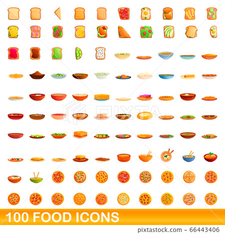 100 food icons set, cartoon style 100 food icons set, cartoon style 66443406