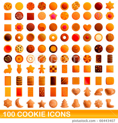 100 cookie icons set, cartoon style 100 cookie icons set, cartoon style 66443407