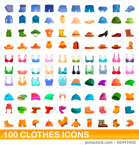 100 clothes icons set, cartoon style 100 clothes icons set, cartoon style 66443408